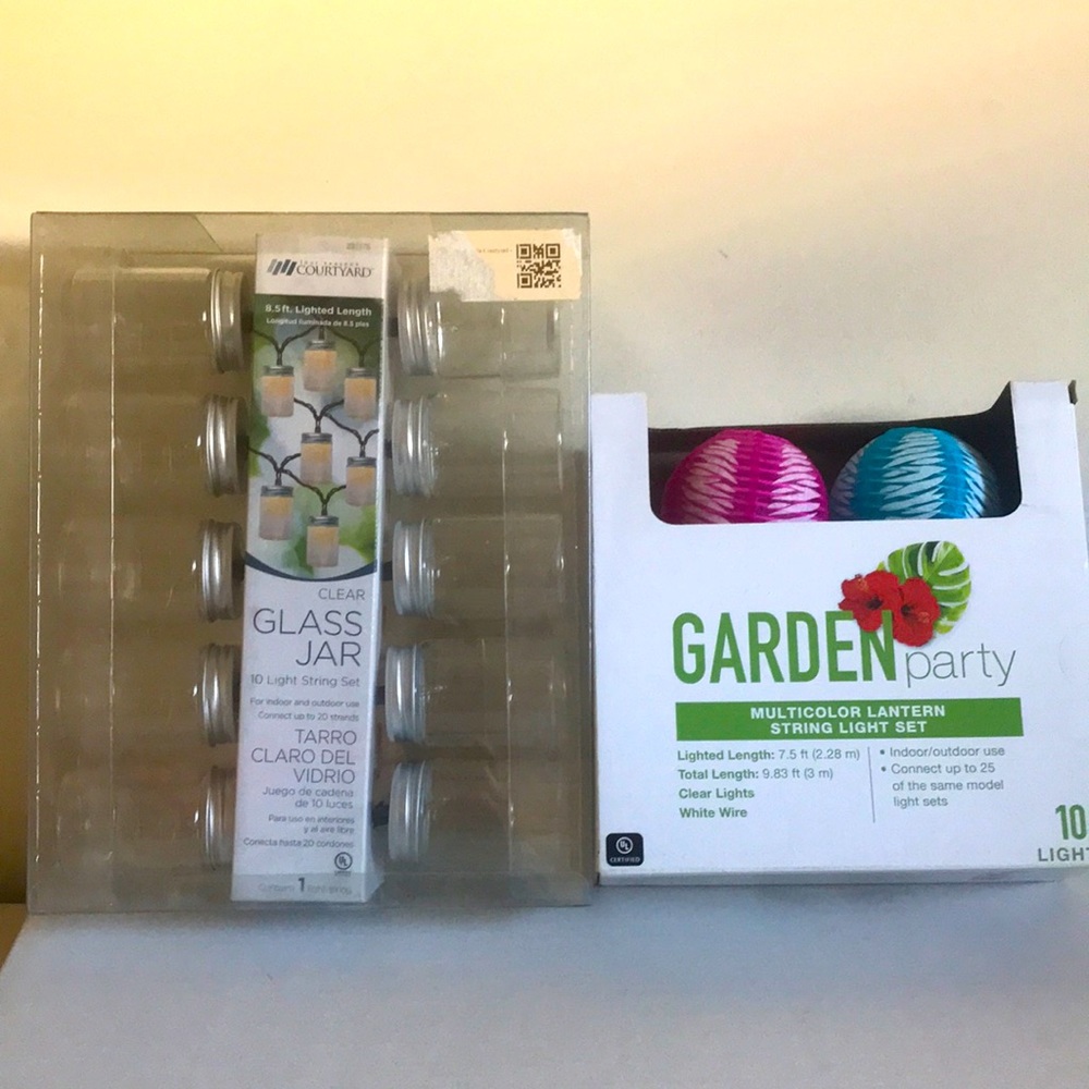Lot of 2 string light sets. Clear Glass Jar Set and Multicolor Lantern